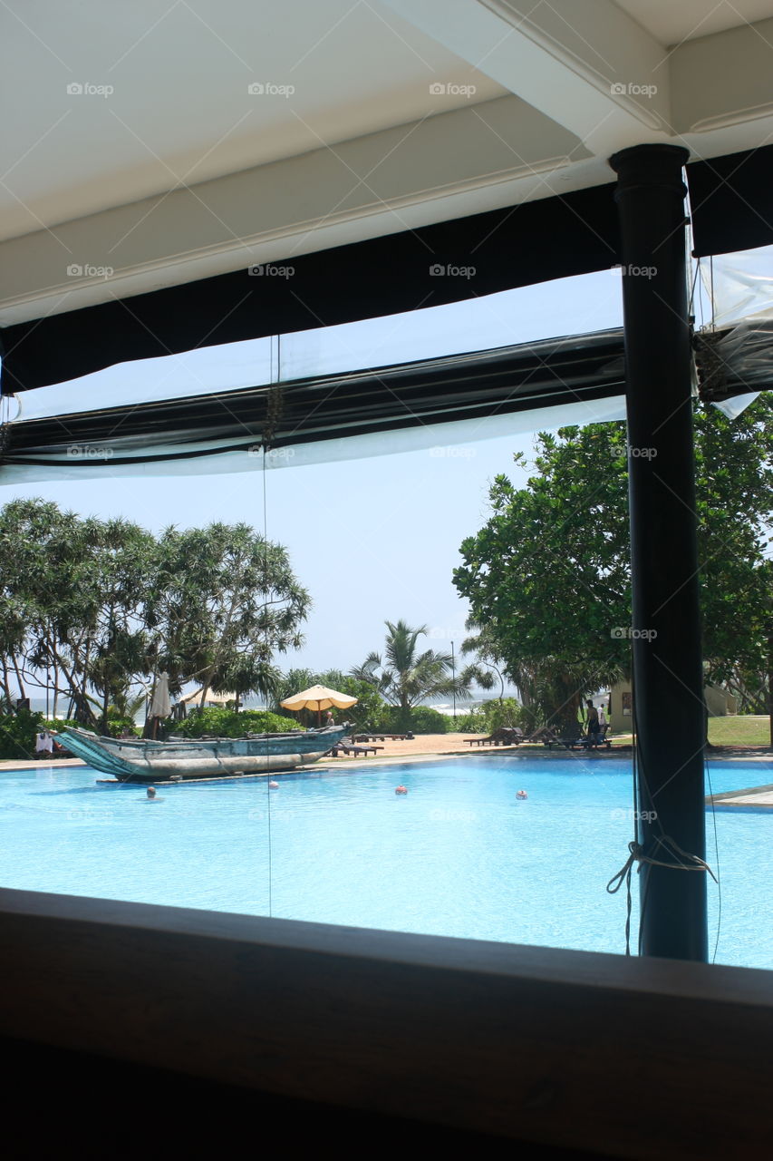 Sri Lanka Hotel Pool, View From Restaurant. Taken July 2010.