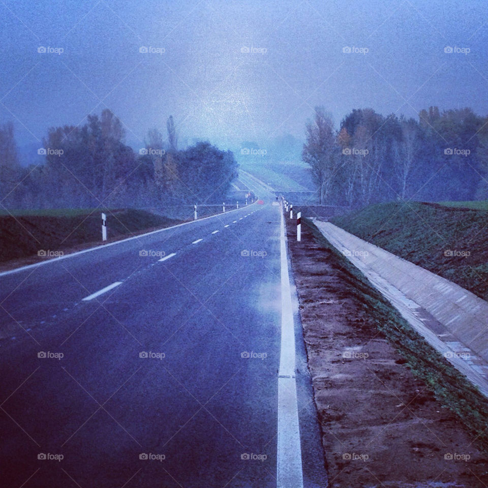 forest road fog under construction by anorbika