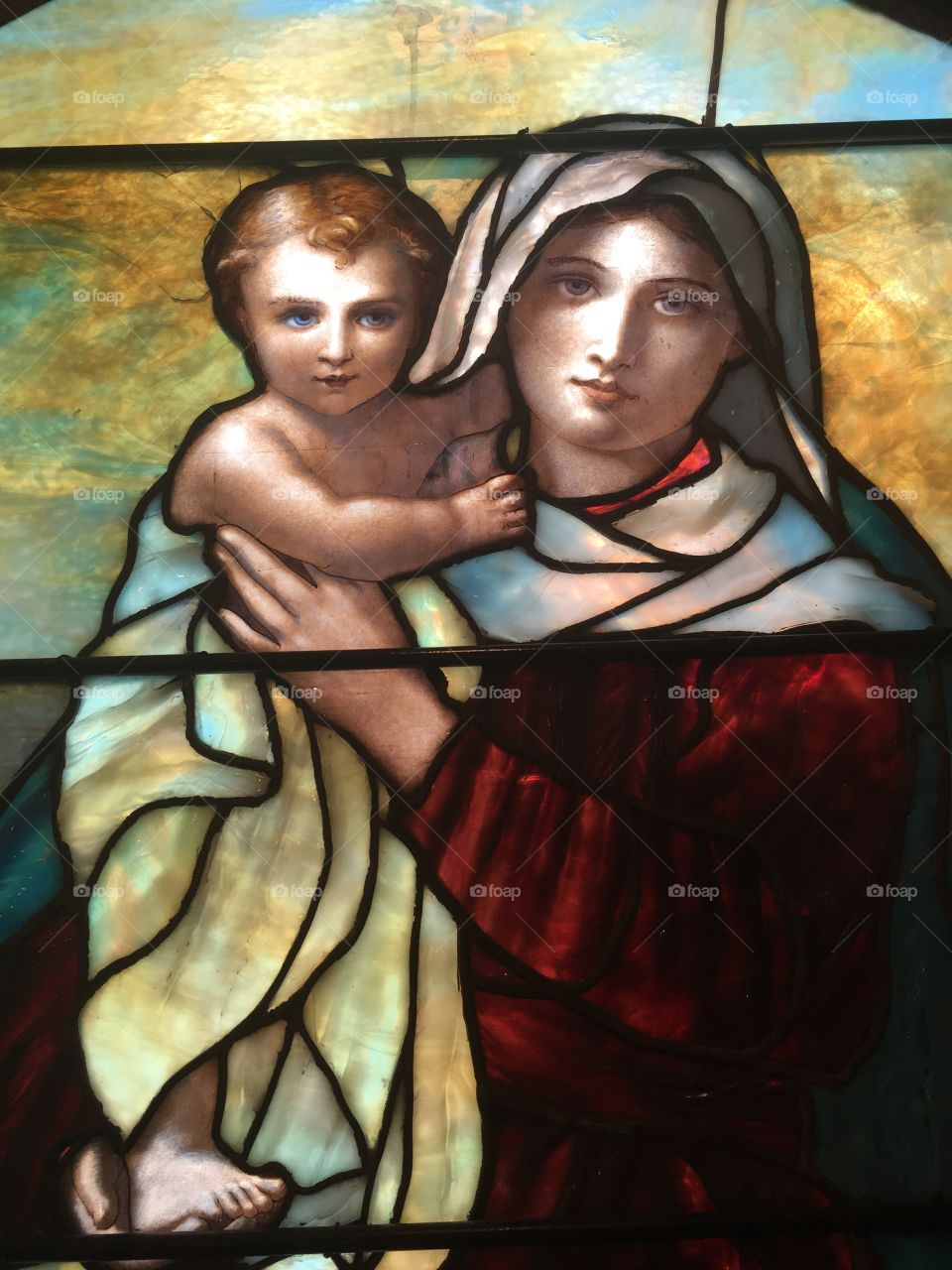 Blessed mother and Jesus Tiffany stained glass