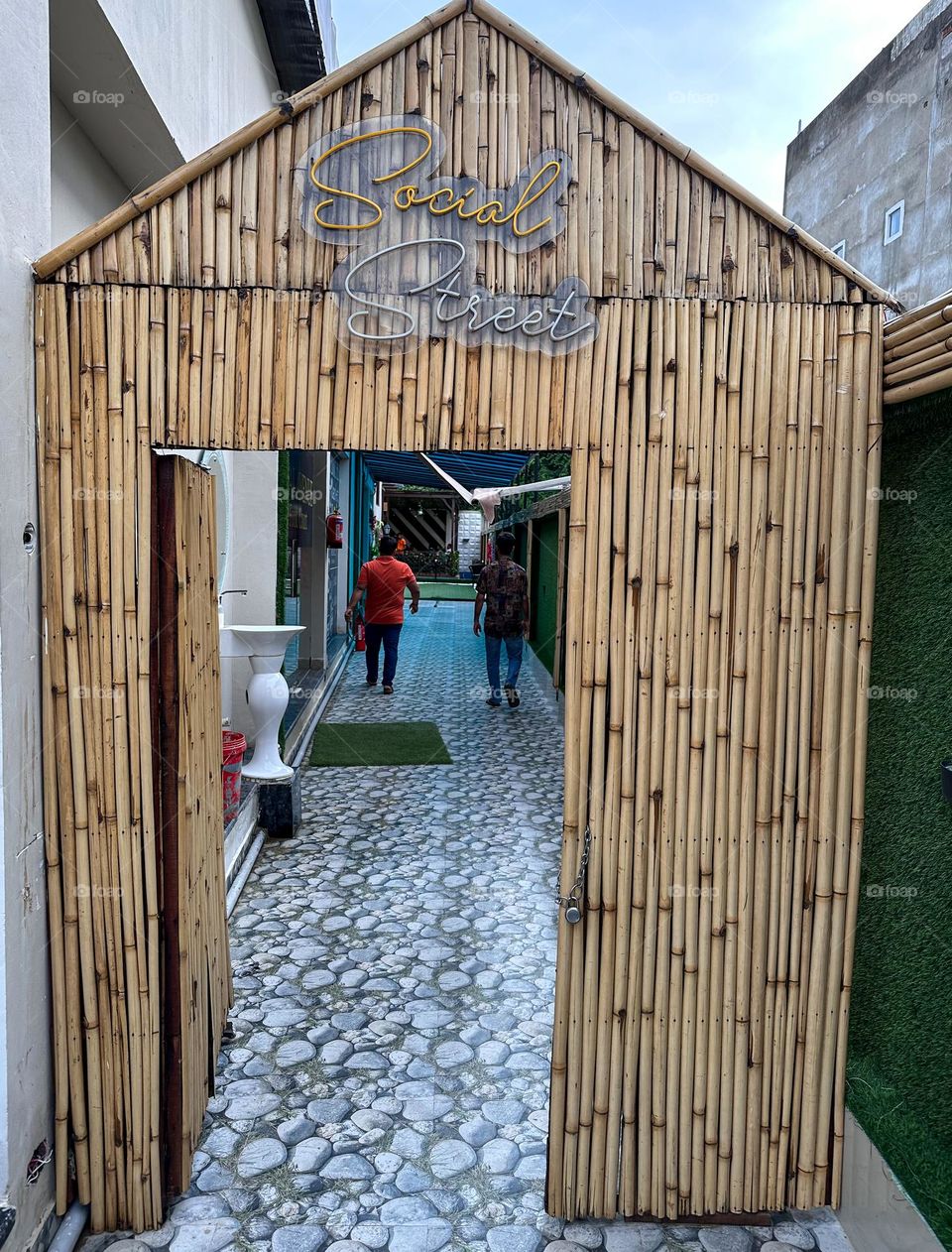 Wooden door entrance made of bamboo sticks