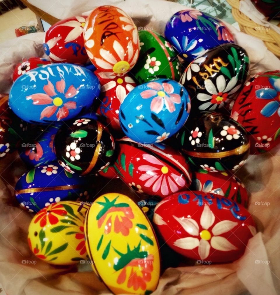 Easter eggs . A collection of painted eggs from Broadway market in Buffalo NY.