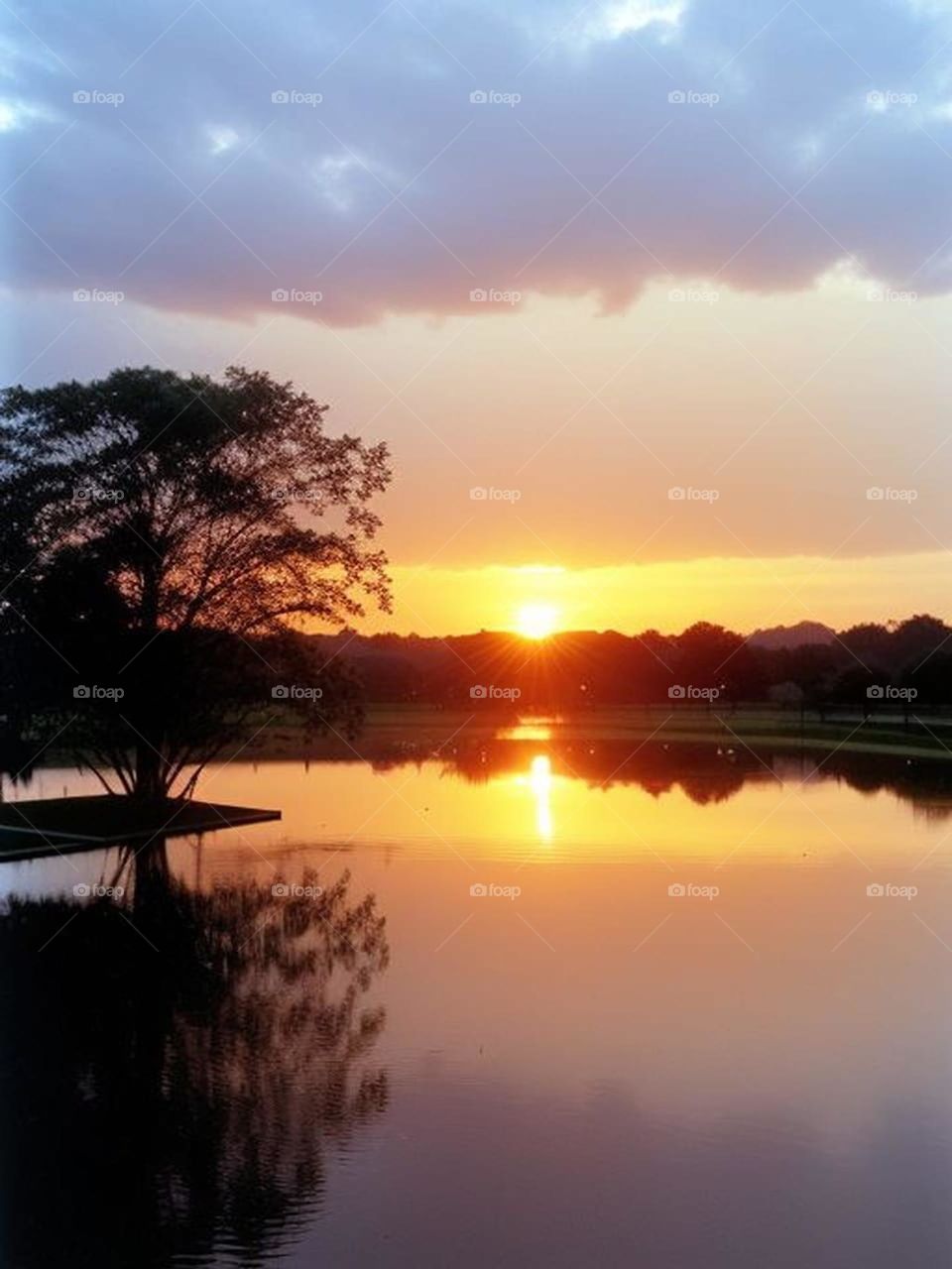 Beautiful landscape of the lake at sunset