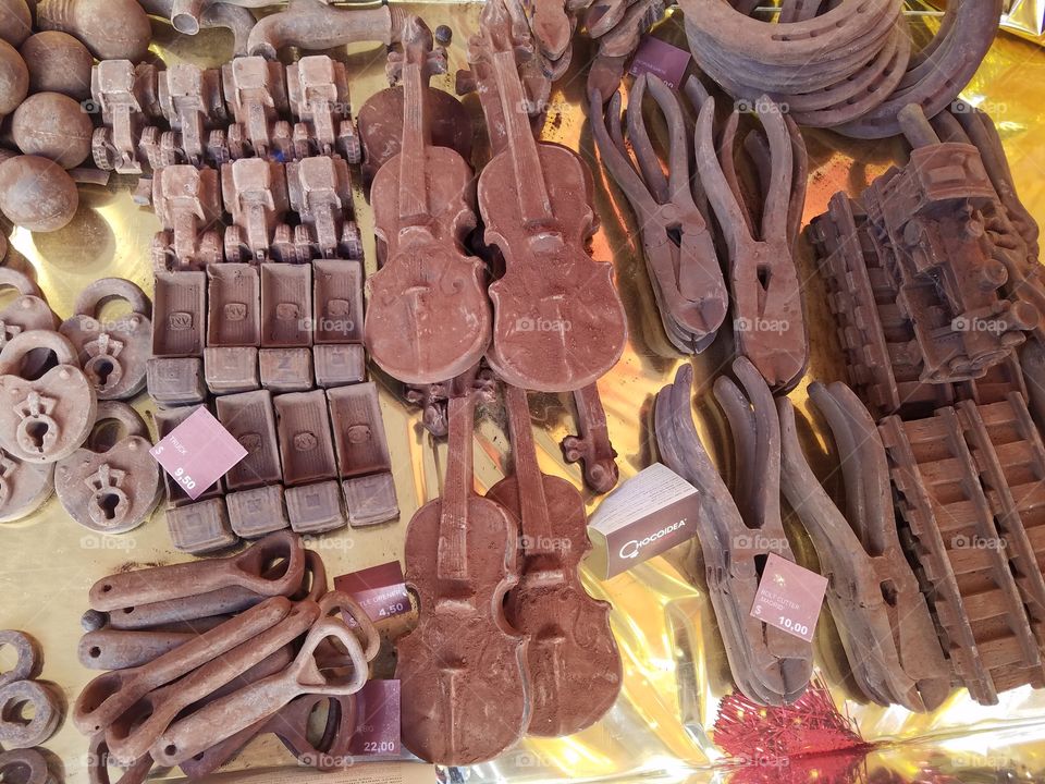 Chocolate unique shapes of locks trucks violins pliers