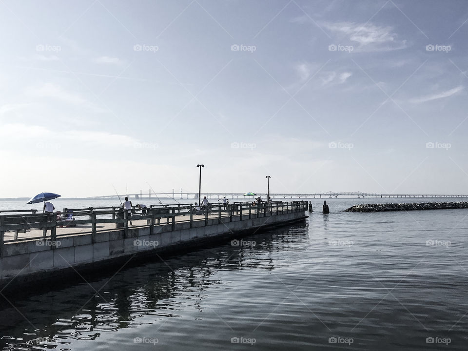 Fishing pier overlooking the Chesapeake bridge 