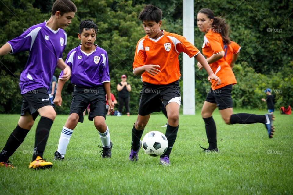 Soccer game moment