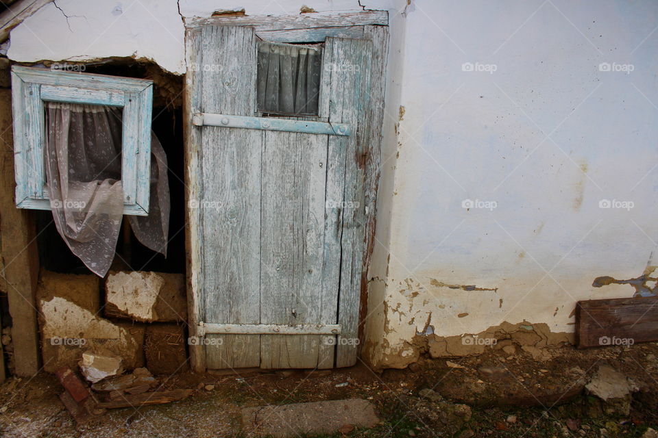 Abandoned old house window and door