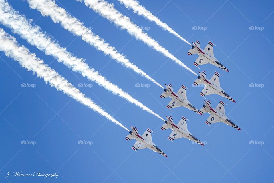 The United States Air Force Thunderbirds are their premier flight demonstration team appearing at Air shows across the nation