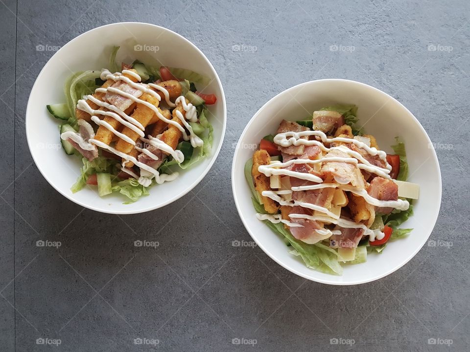 Bowls of Chicken Ceasear Salad Fresh Lunch