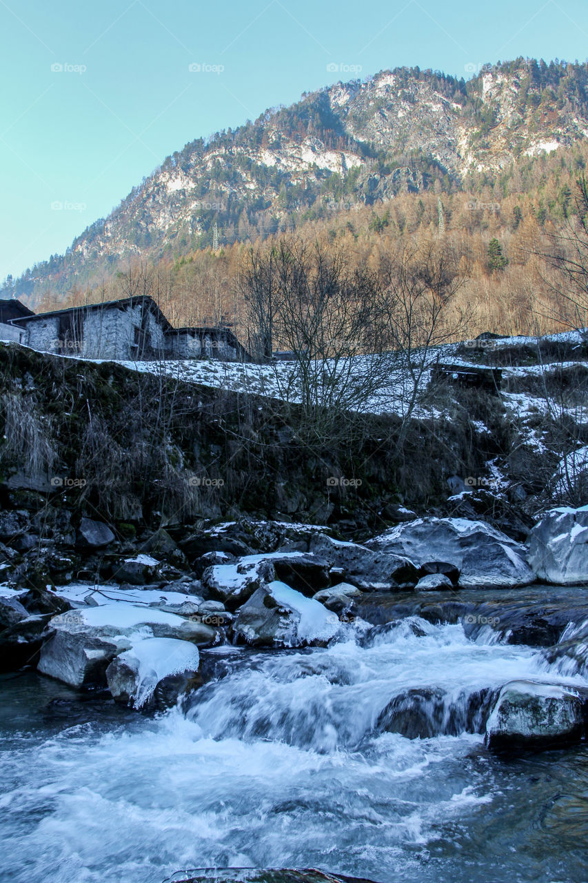 Winter season in the heart of the mountains of Sondrio city.