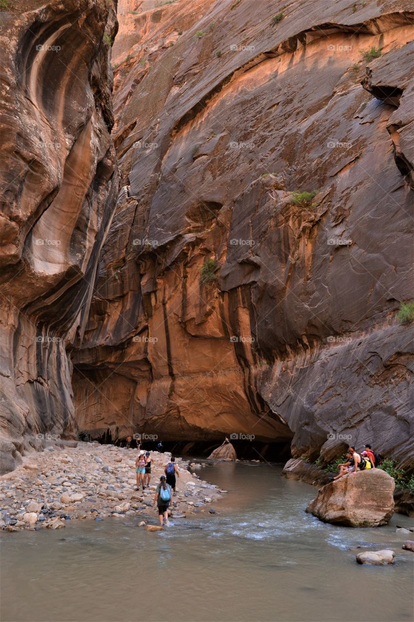 People hiking in Zion Narrows 