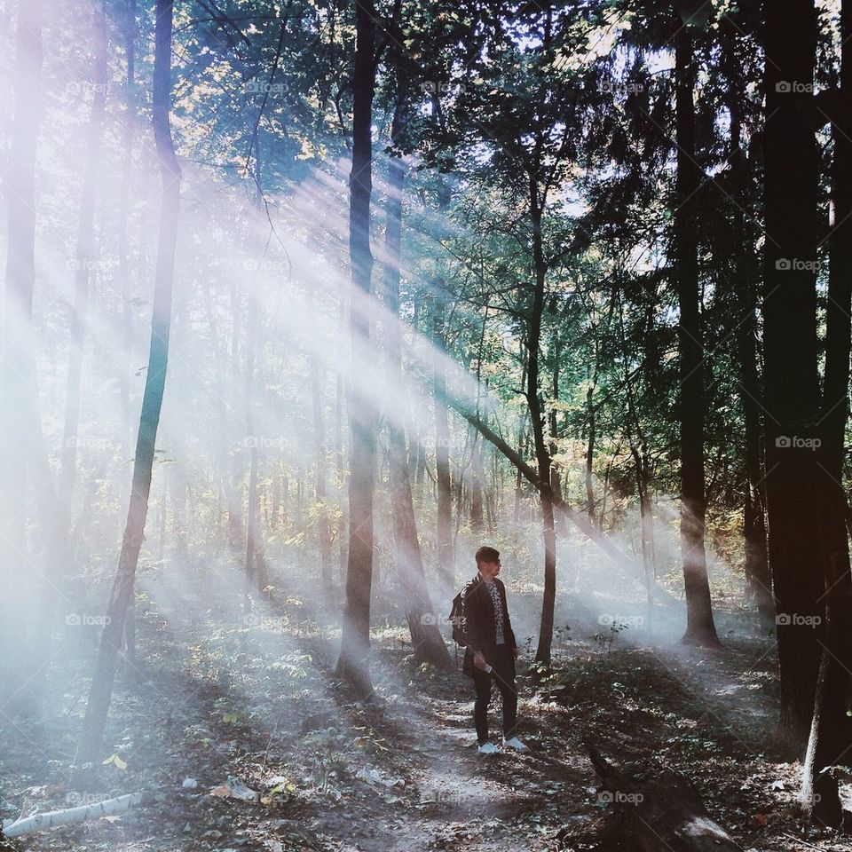 Mystic forest with the young men