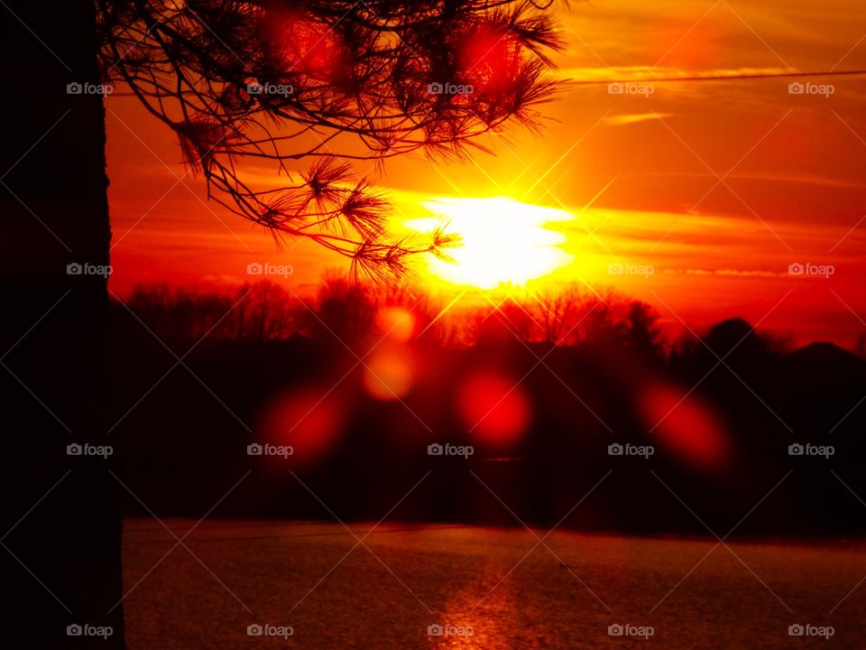 Sunset view over the lake. 