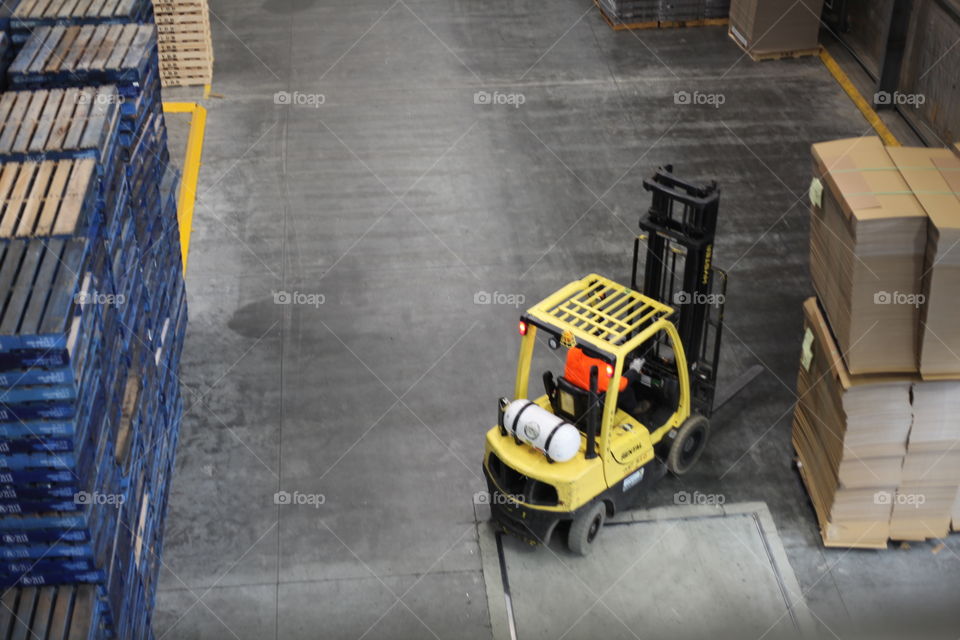 Forklift on a factory floor