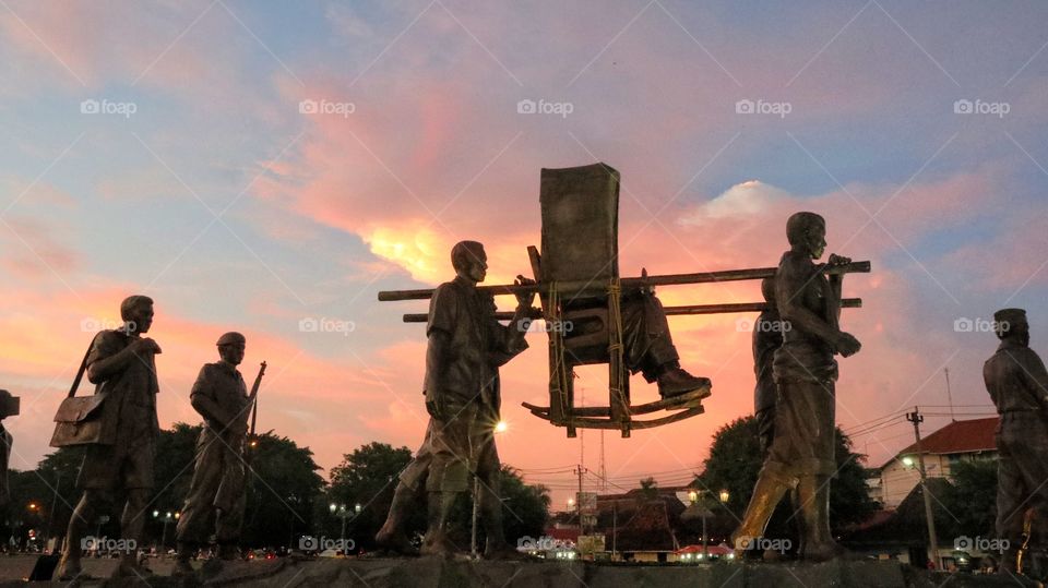 Sunset at Gen Sudirman monument in Jogjakarta, Indonesia
