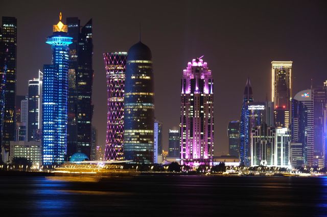 Cityscape night lights in Doha Qatar 