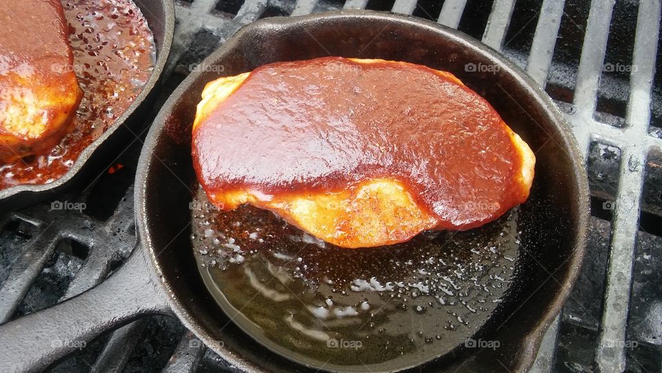 BBQ Pork Chops in Iron pan