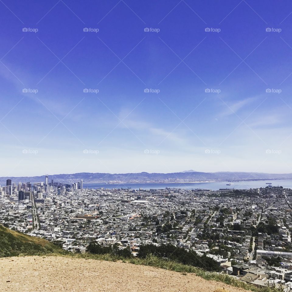 San Francisco, mountains and the ocean brought together for a beautiful picture. 
