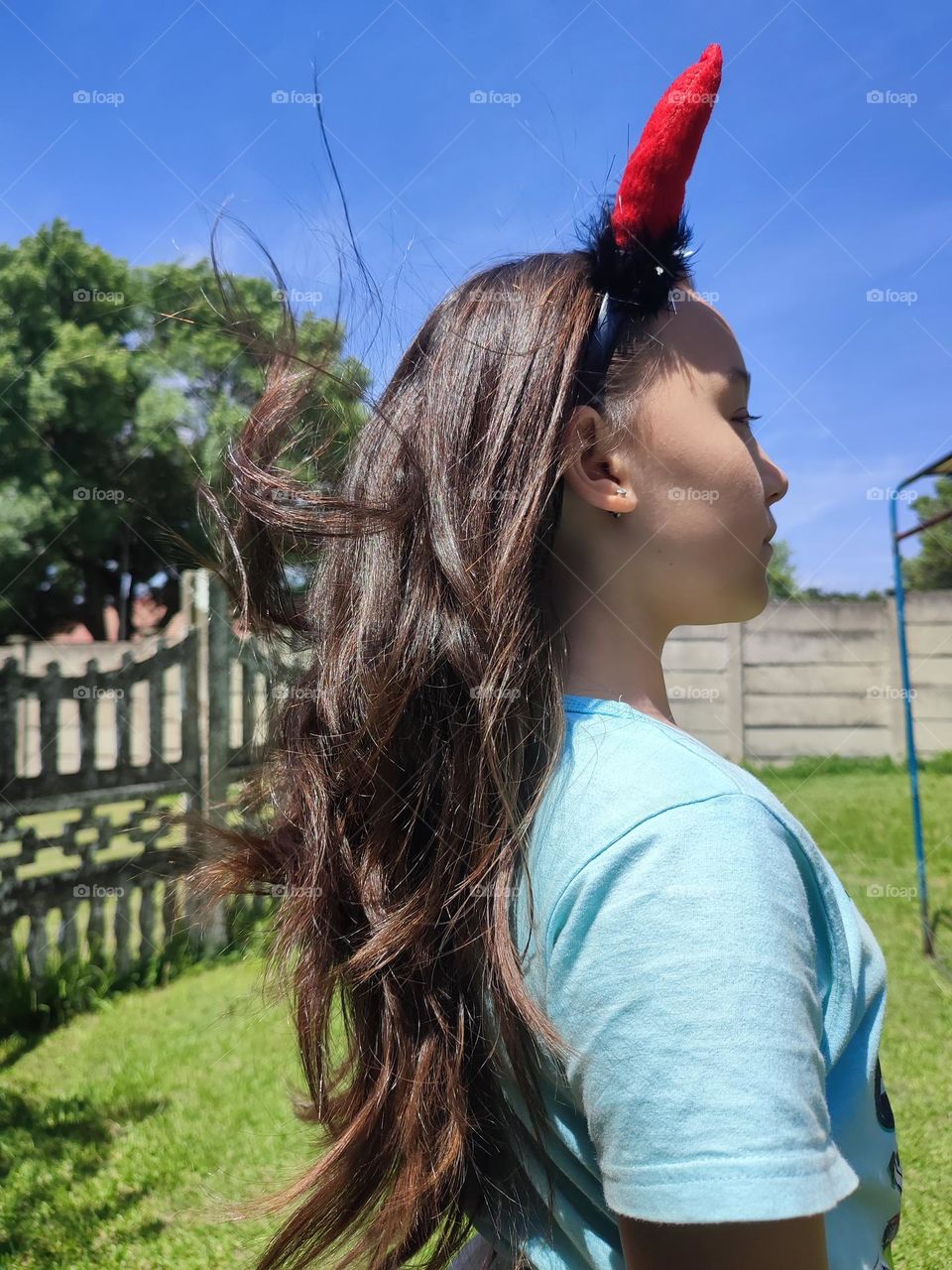 Hair blowing in the wind