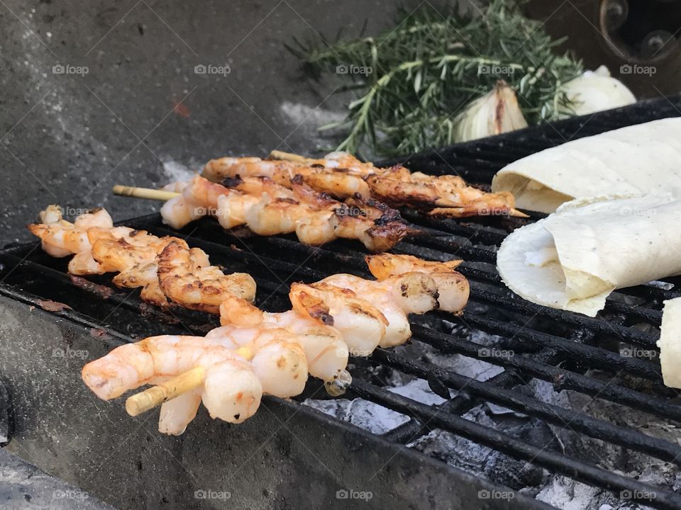 Delicious Shrimp foods on barbecue