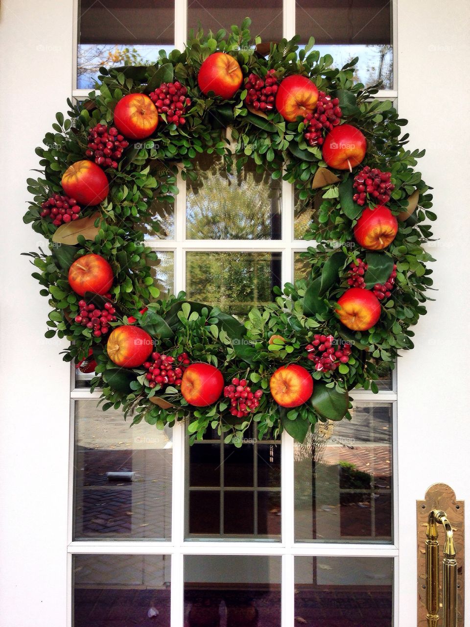 Beautiful holiday wreath on a door. 