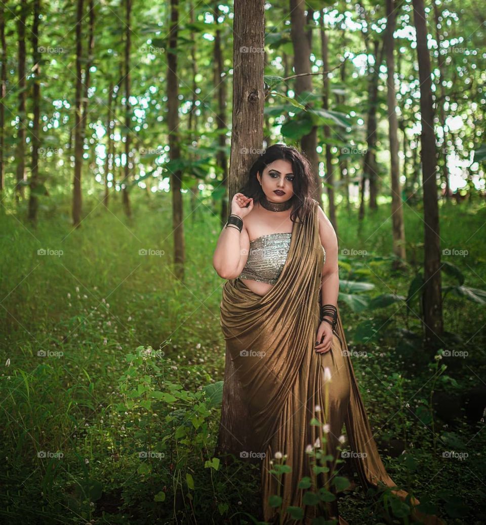 Chubby woman in nature