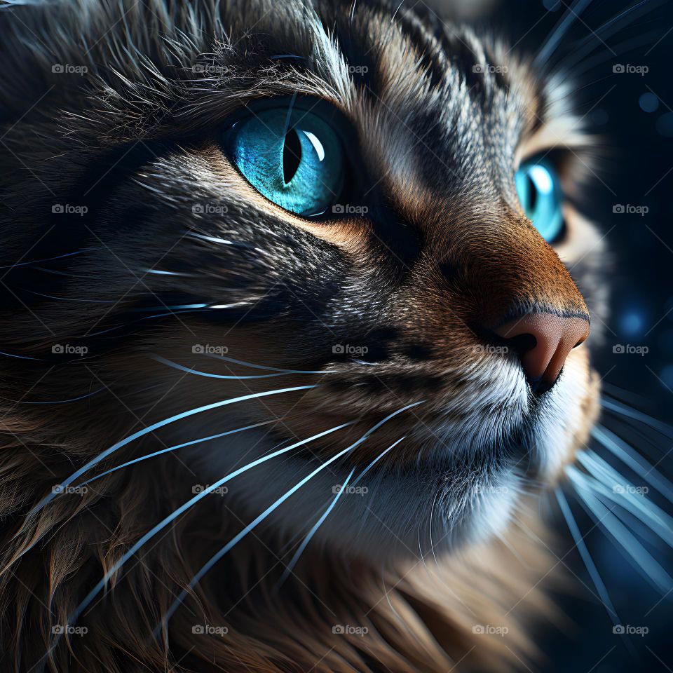 close up of a cat face with round eyes, in the style of vray tracing, photo-realistic techniques