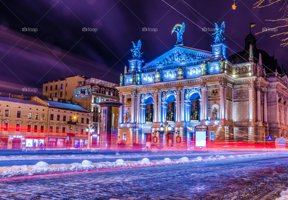 Night Lviv city scene