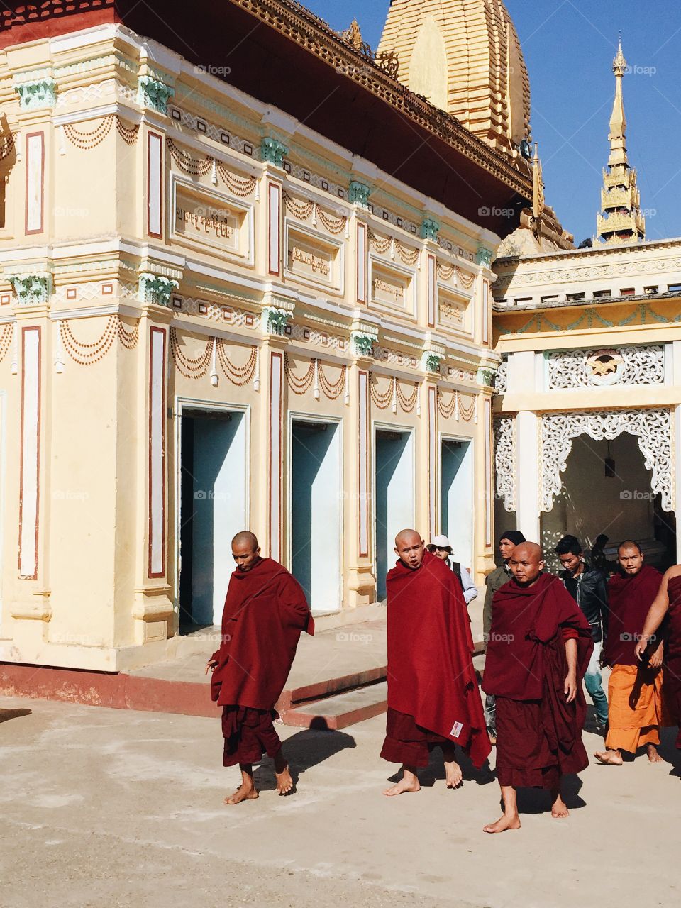 Group of monks near temple