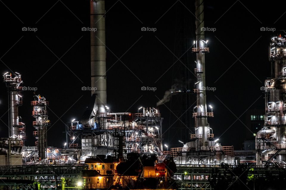 Beautiful oil Refinery plant lighting in the night
