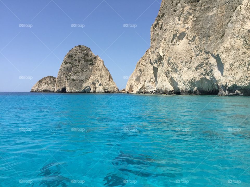 Lime stone hills and turquoise waters of Zakynthos 