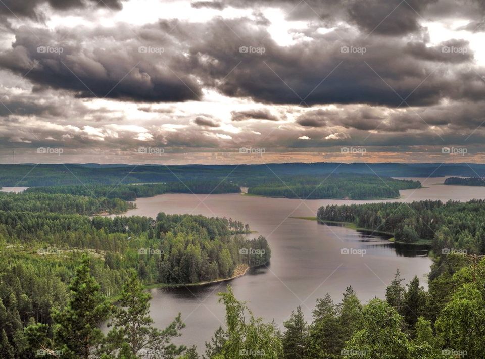 Storm clouds over river