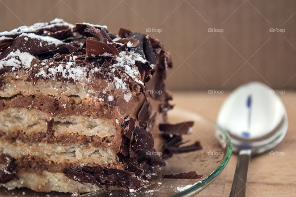 View of chocolate cake on plate