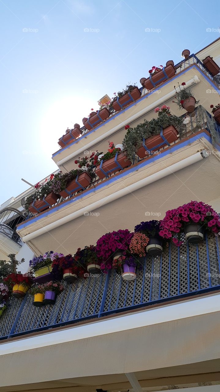 Stiges, Spain Balcony with flowers