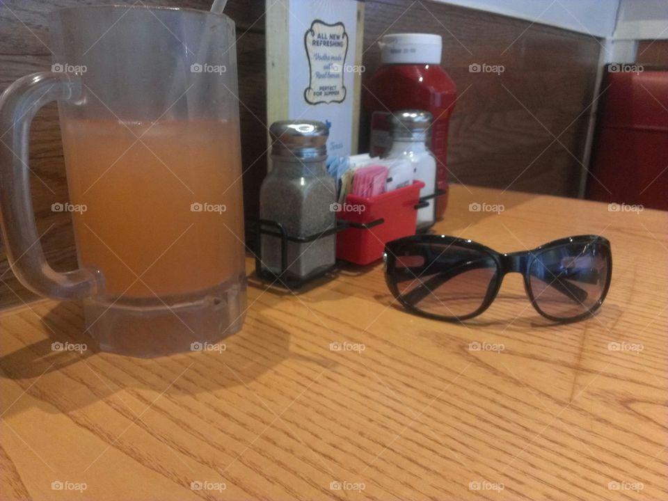 Drink at a Restaurant. strawberry lemonade at a restaurant.