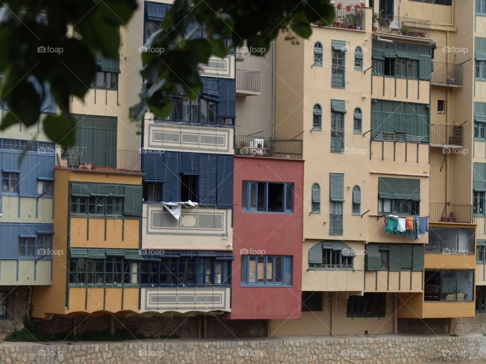 Colored houses in Girona riverside 