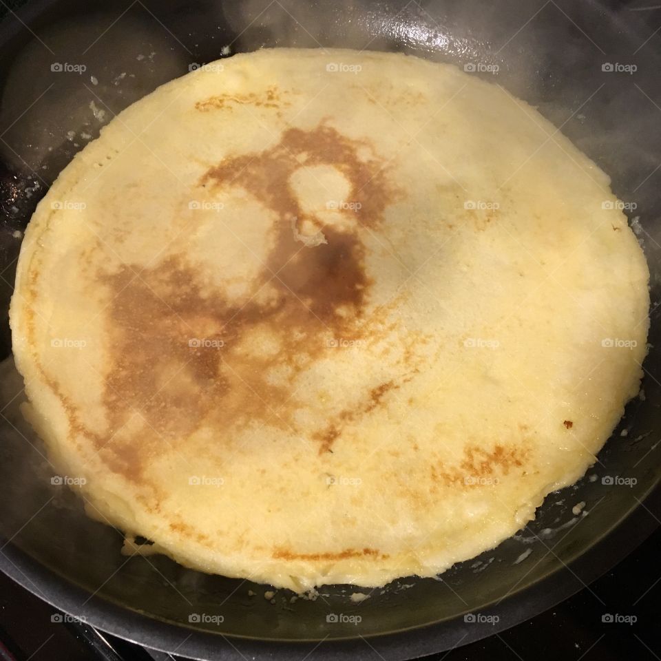 Pancake in frying pan