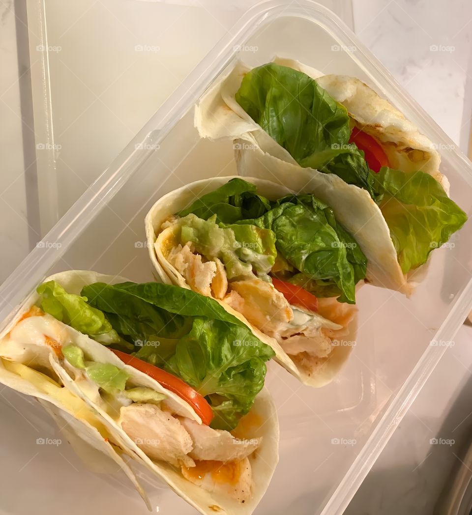 fresh salad egg avocado taco chicken