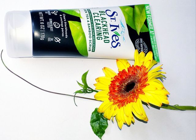 St Ives beauty products- for blackhead clearing - natural scrub - green tea and bamboo scrub - Unilever brand - decorated with beautiful flower