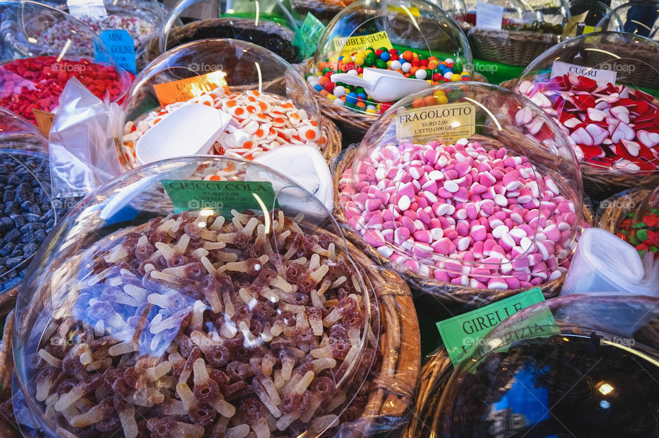 Sugary candies at a market in Rome, Italy 