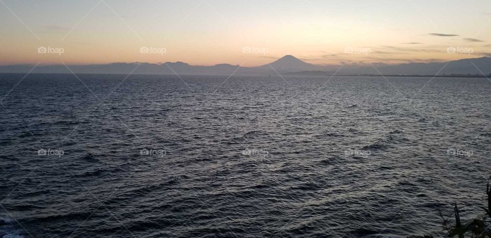 Dawn, Fuji Mountain and sea.