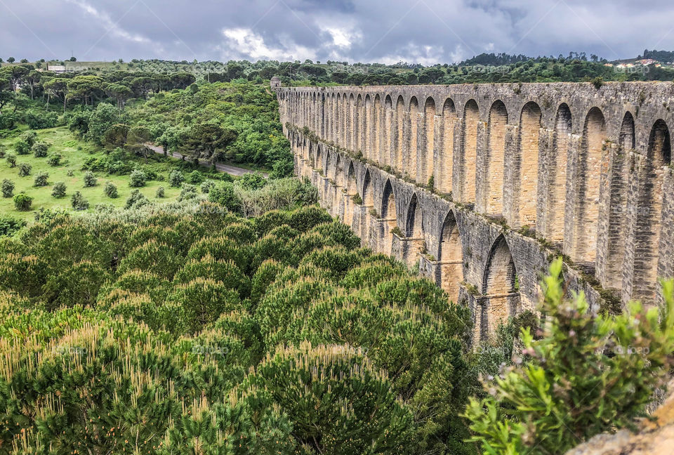 A view of part of the 6 kilometre aqueduct of the Convento de Cristo built 1593-1614, Tomar, Portugal 2021