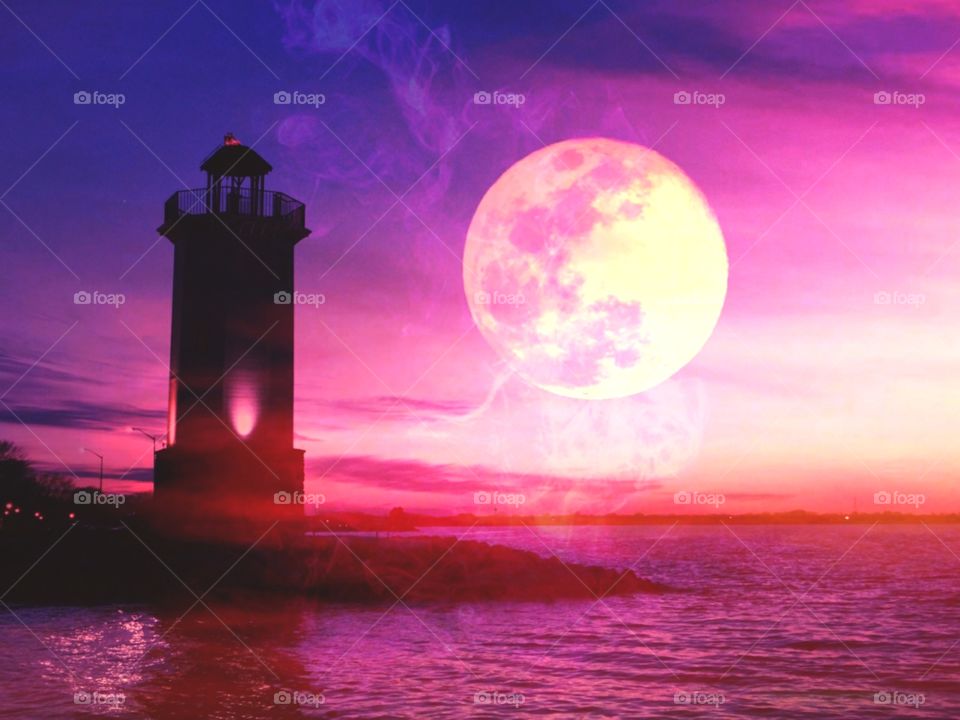 Wisconsin lighthouse beautiful bright colors sunset