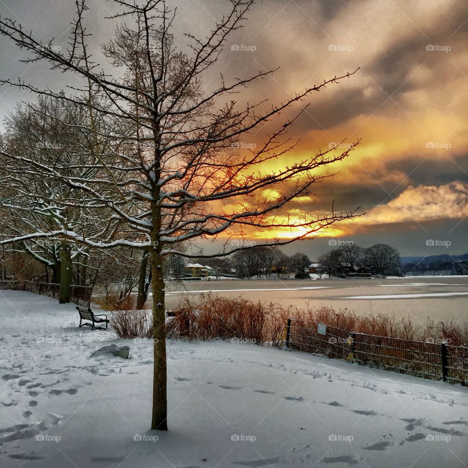 Snowy Sunset at Spypond 