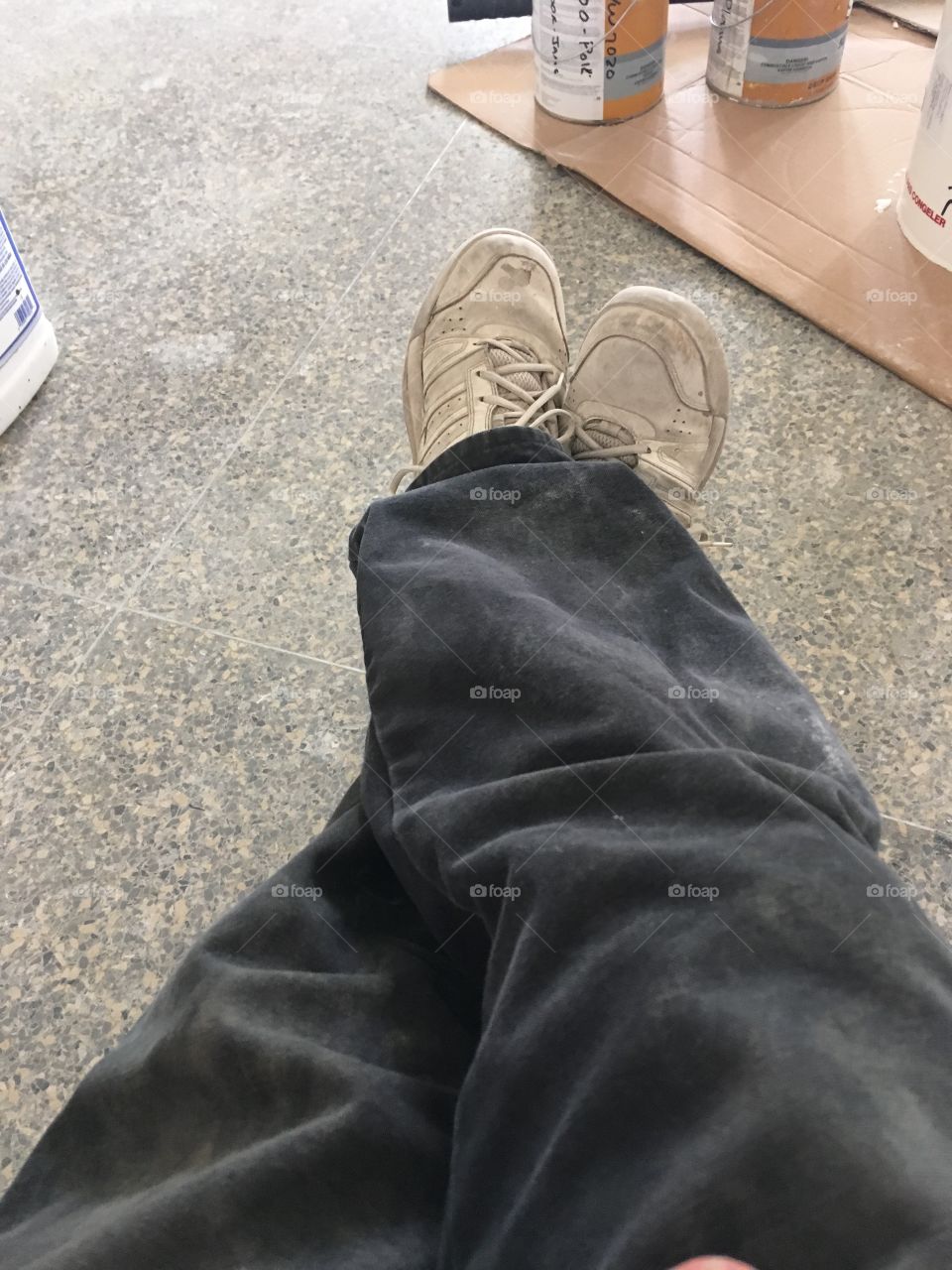 My favorite time of the day , this is a picture of my feet as I set on my tool box 