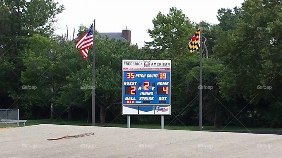 Little League scoreboard. scoreboard at Little League baseball game