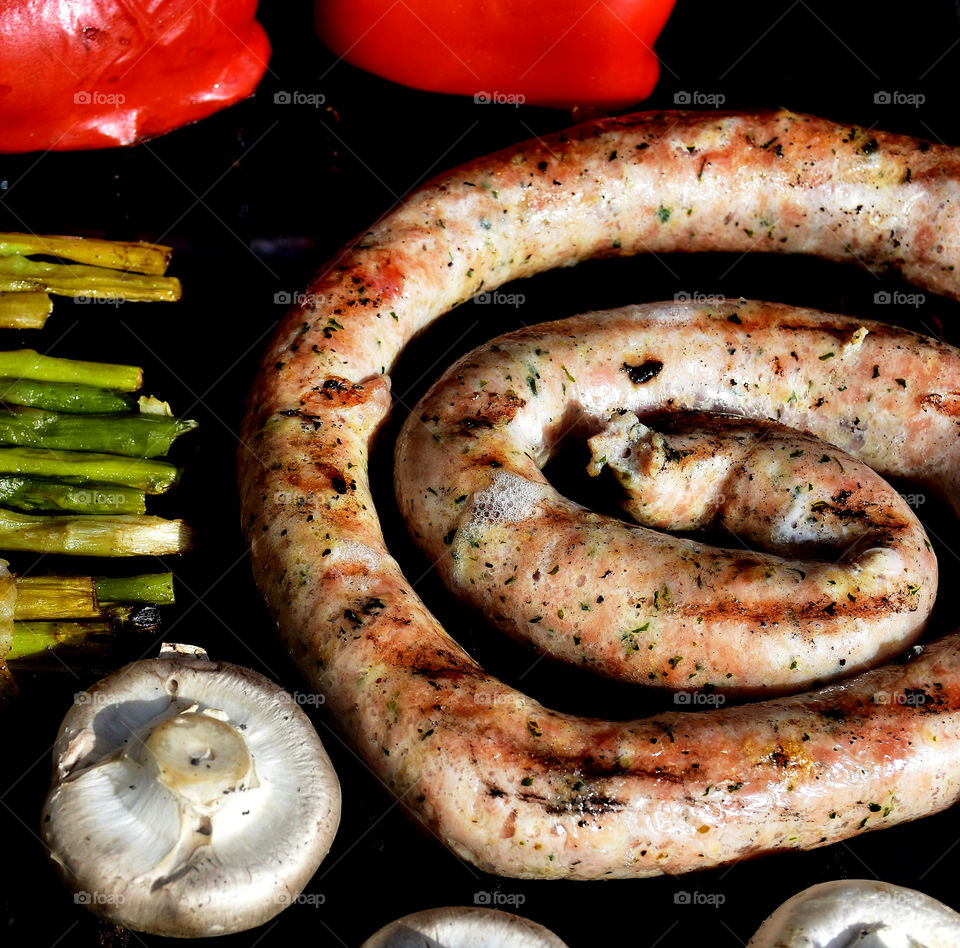 Grilled sausage with mushroom