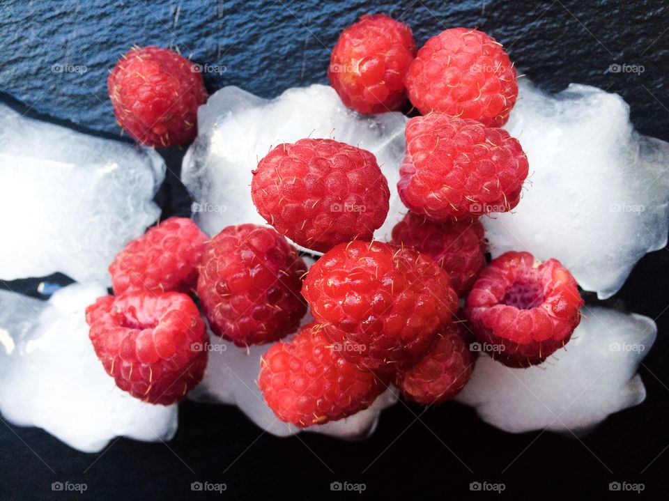 Fruits on the ice cubes