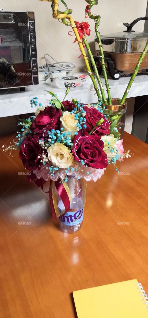 Flower bunch in plastic bottle