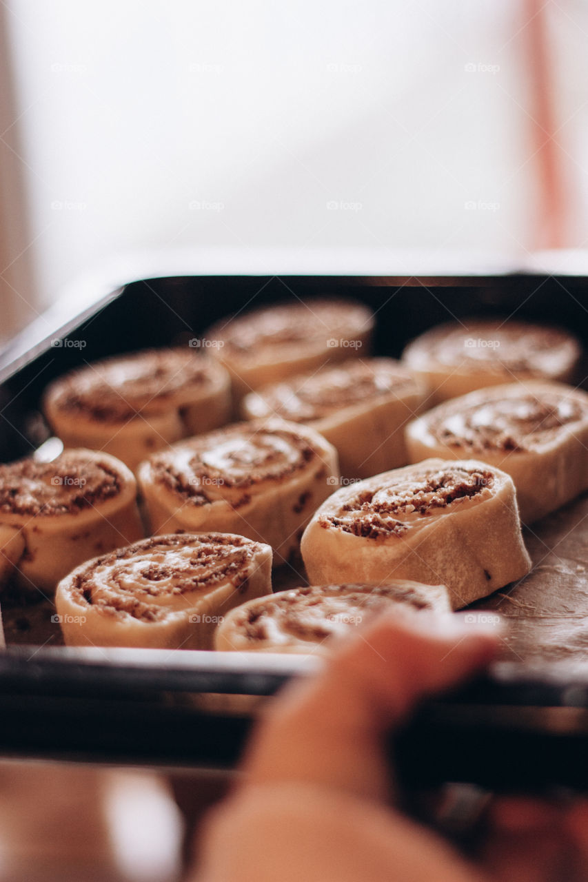 cinnamon buns on a tray