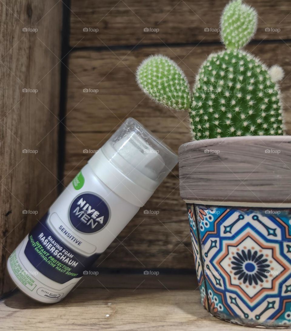 Nivea foam and a cactus